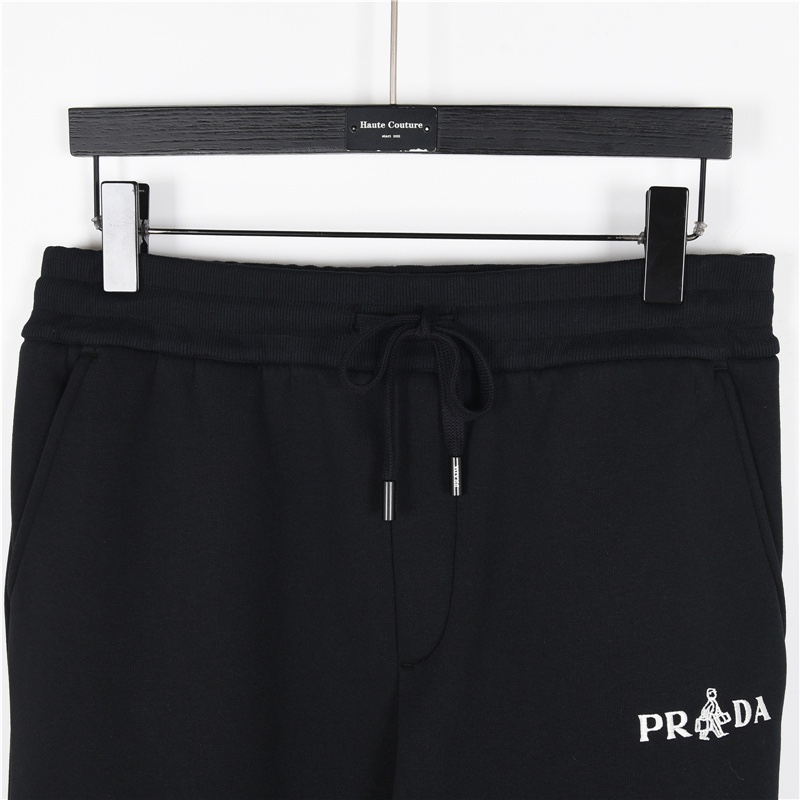 Prada/普拉达 24Fw 刺绣金属三角标压胶口袋加绒长裤