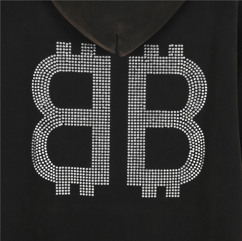 Balenciaga/巴黎世家 24Fw 双B比特币烫钻加绒连帽卫衣