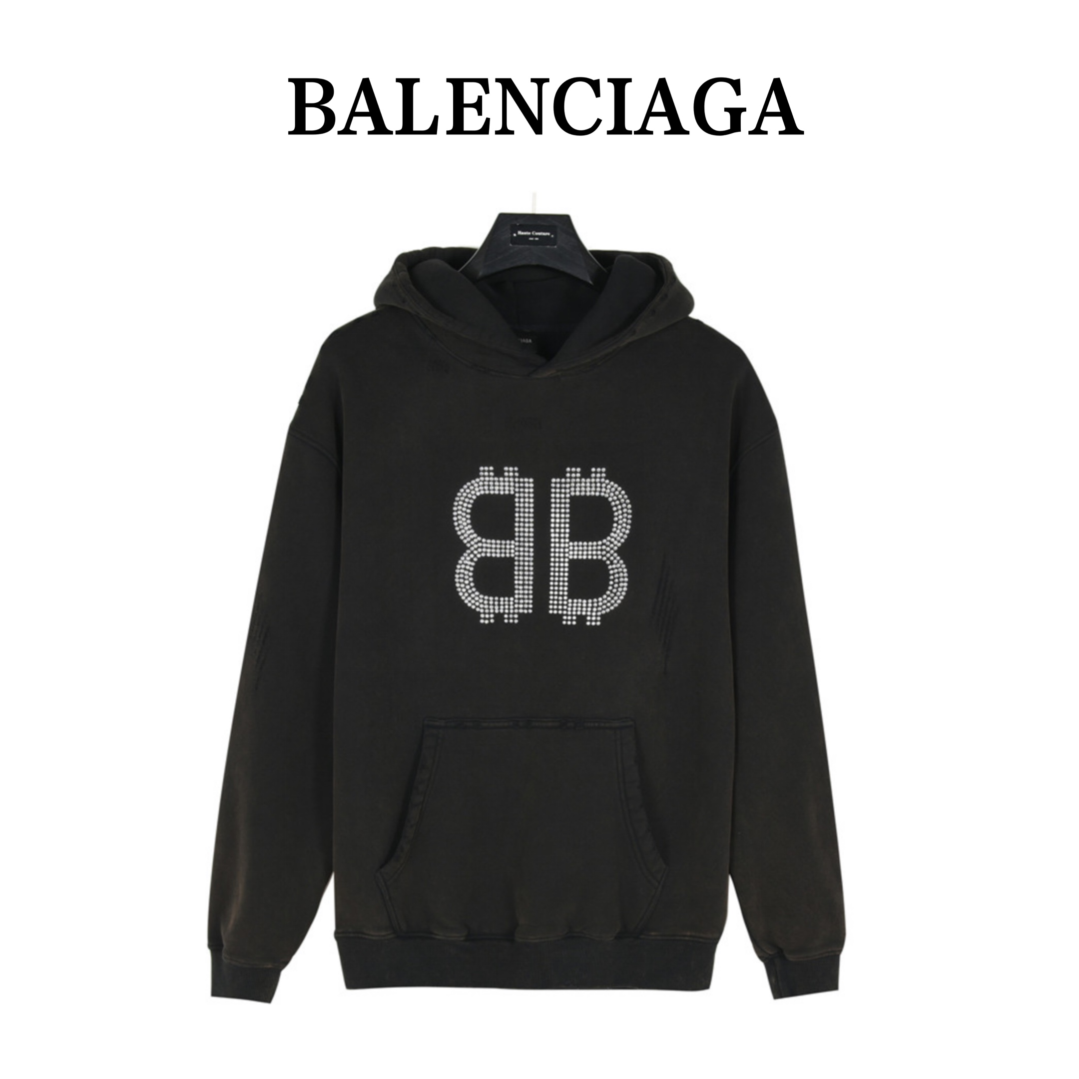 Balenciaga/巴黎世家 24Fw 双B比特币烫钻加绒连帽卫衣