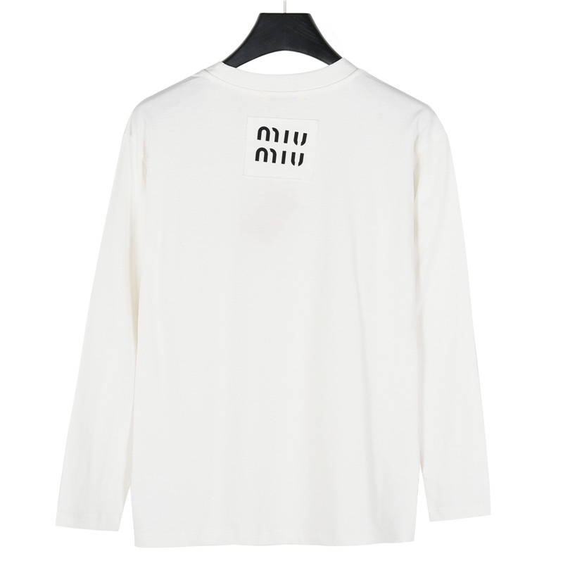 Miumiu/缪缪 24Fw 重工logo压胶贴布压胶图案长袖T恤-Chinese UA Cheap High Quatity Brand Clothes Bags handbags Sneakers wholesale wholesaler seller from China Factory suppliers Fashion Clothing Shoes best Quality Beautiful Price Miumiu/缪缪 24Fw 重工logo压胶贴布压胶图案长袖T恤