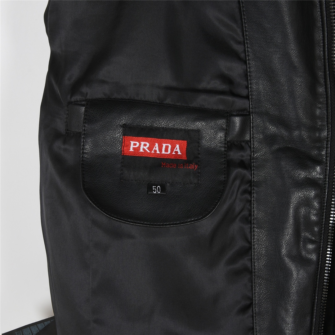 Prada/普拉达 24Fw 三角标皮衣夹克外套 定制荔枝纹皮革