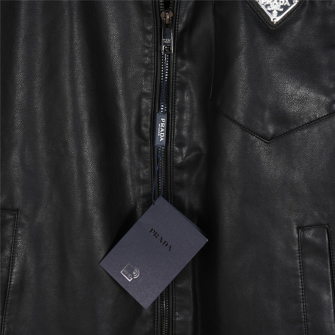 Prada/普拉达 24Fw 三角标皮衣夹克外套 定制荔枝纹皮革