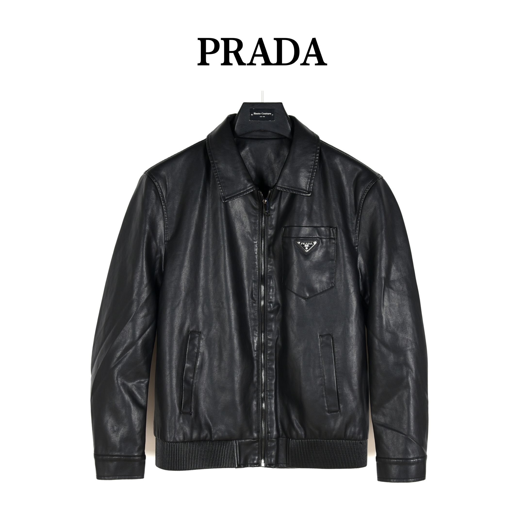 Prada/普拉达 24Fw 三角标皮衣夹克外套 定制荔枝纹皮革