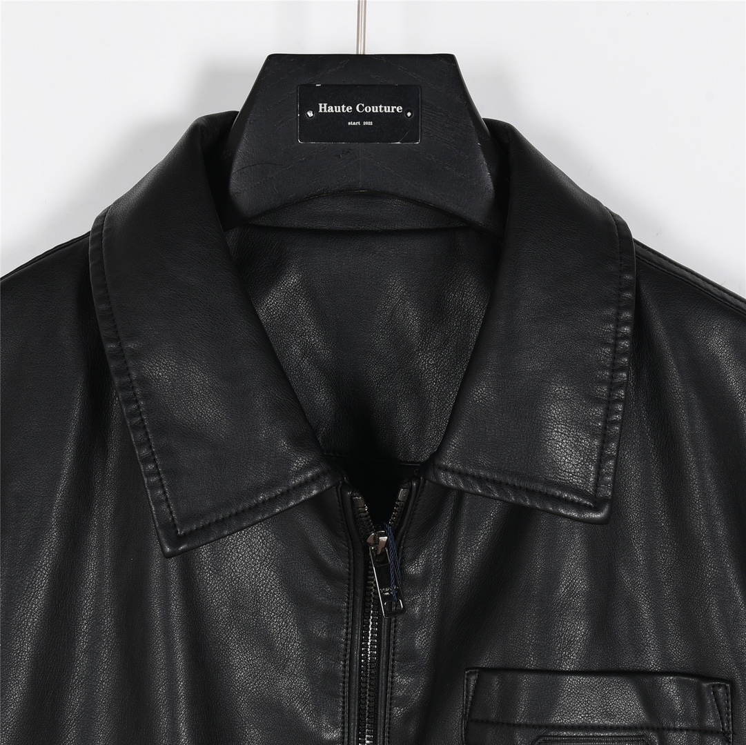 Prada/普拉达 24Fw 三角标皮衣夹克外套 定制荔枝纹皮革