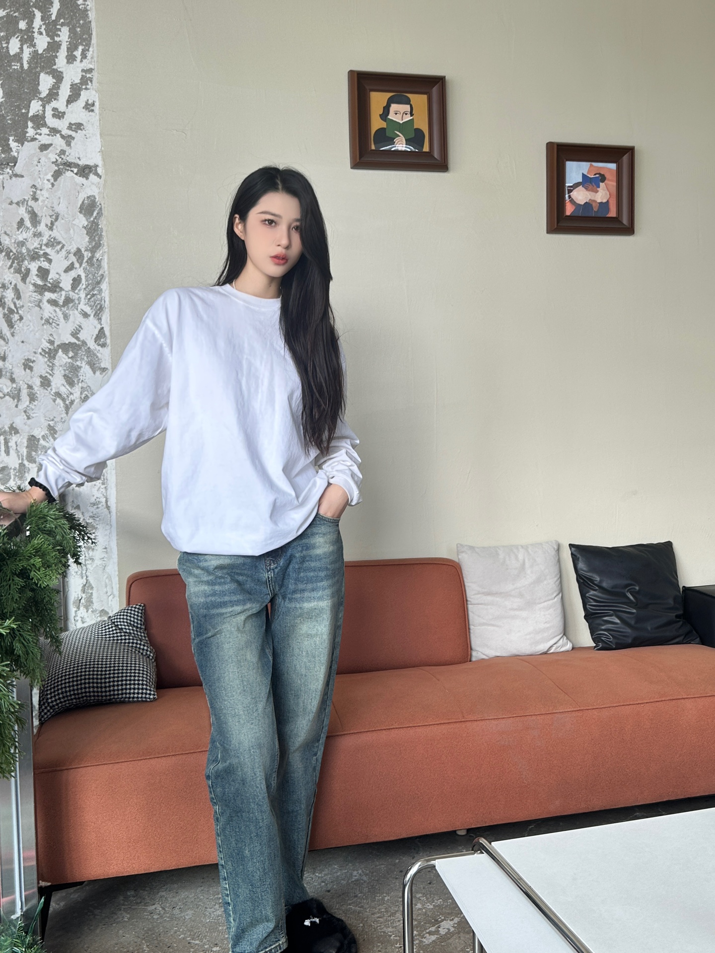 MiuMiu/缪缪 缪缪牛仔长裤 上身效果#