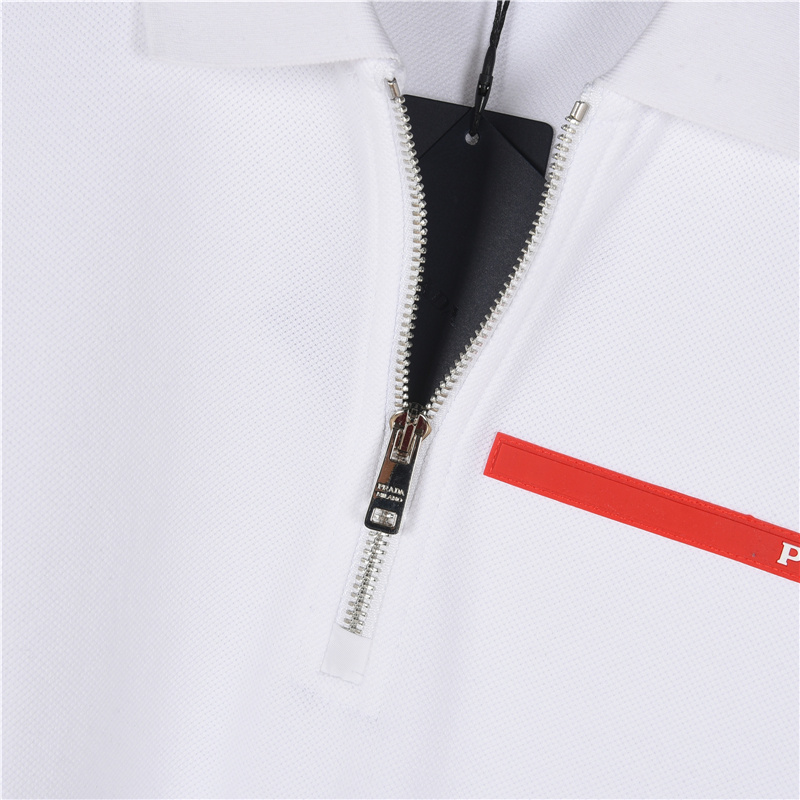 Prada/普拉达 25SS新款红条半拉链短袖POLO衫