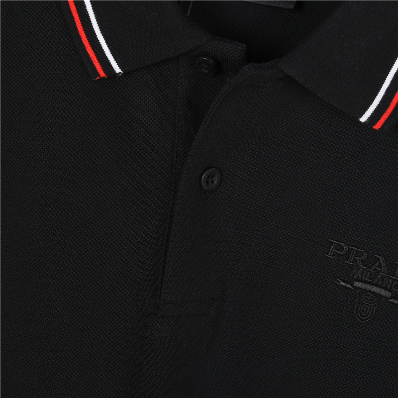 Prada/普拉达 25SS撞色条纹胸前刺绣logo短袖polo衫