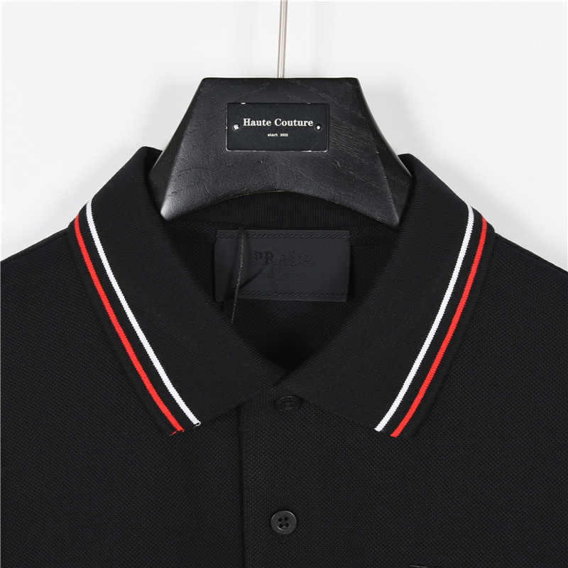 Prada/普拉达 25SS撞色条纹胸前刺绣logo短袖polo衫