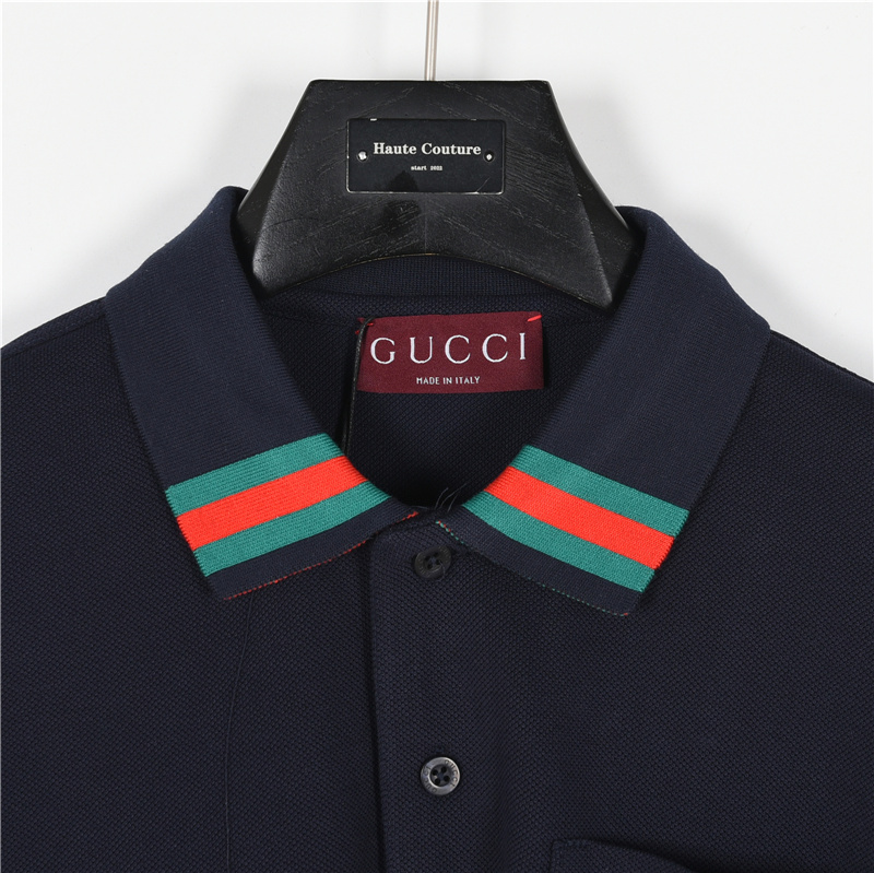 Gucci/古驰 25SS 领口拼接撞色短袖Polo衫 黑色 灰色