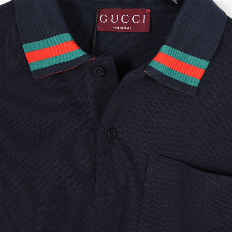 Gucci/古驰 25SS 领口拼接撞色短袖Polo衫 黑色 灰色