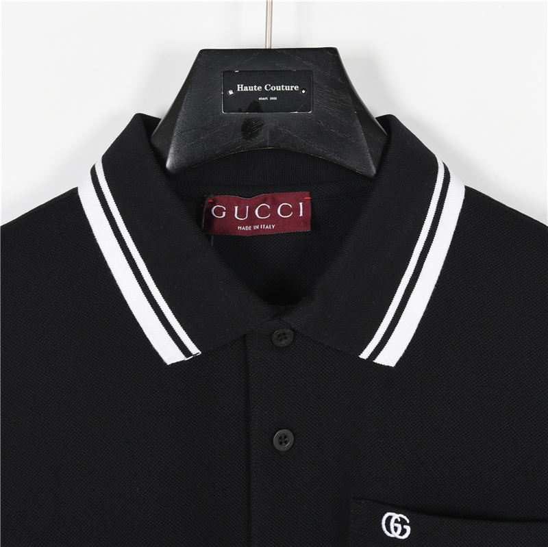 Gucci/古驰 25SS 口袋双G刺绣领口撞色短袖Polo衫