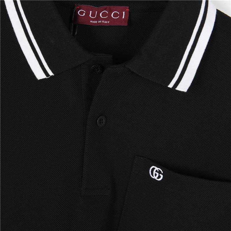 Gucci/古驰 25SS 口袋双G刺绣领口撞色短袖Polo衫