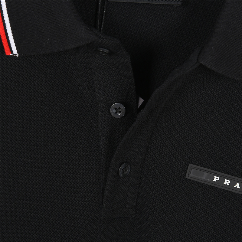 Prada/普拉达 胸口袋硅胶饰条短袖Polo衫 胸前经典皮标字母logo