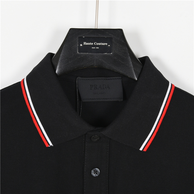 Prada/普拉达 胸口袋硅胶饰条短袖Polo衫 胸前经典皮标字母logo
