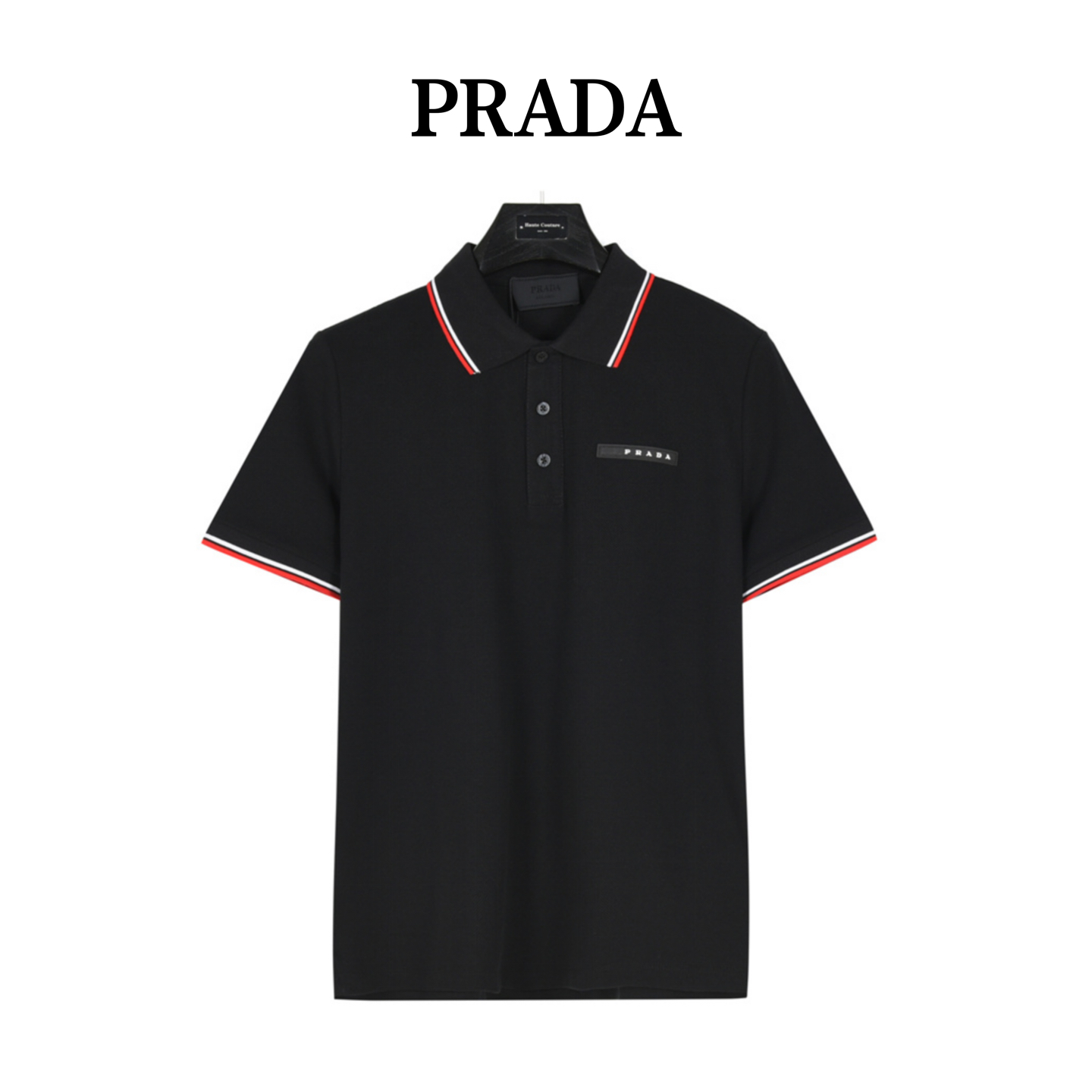 Prada/普拉达 胸口袋硅胶饰条短袖Polo衫 胸前经典皮标字母logo