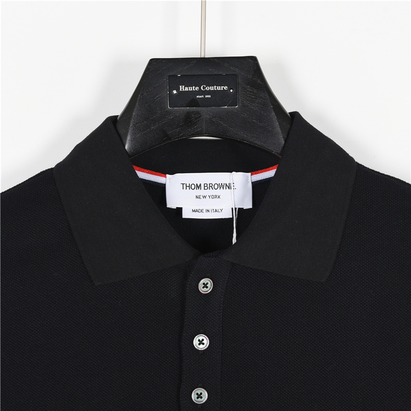 ThomBrowne/汤姆布朗 基础款织带短袖polo衫 黑色 白色 浅灰 藏青