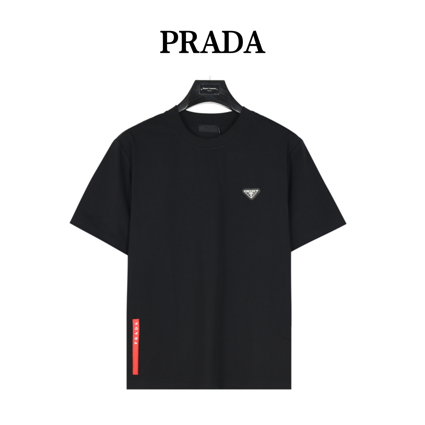 Prada/普拉达 胸前三角标后下摆红条短袖 黑色白色