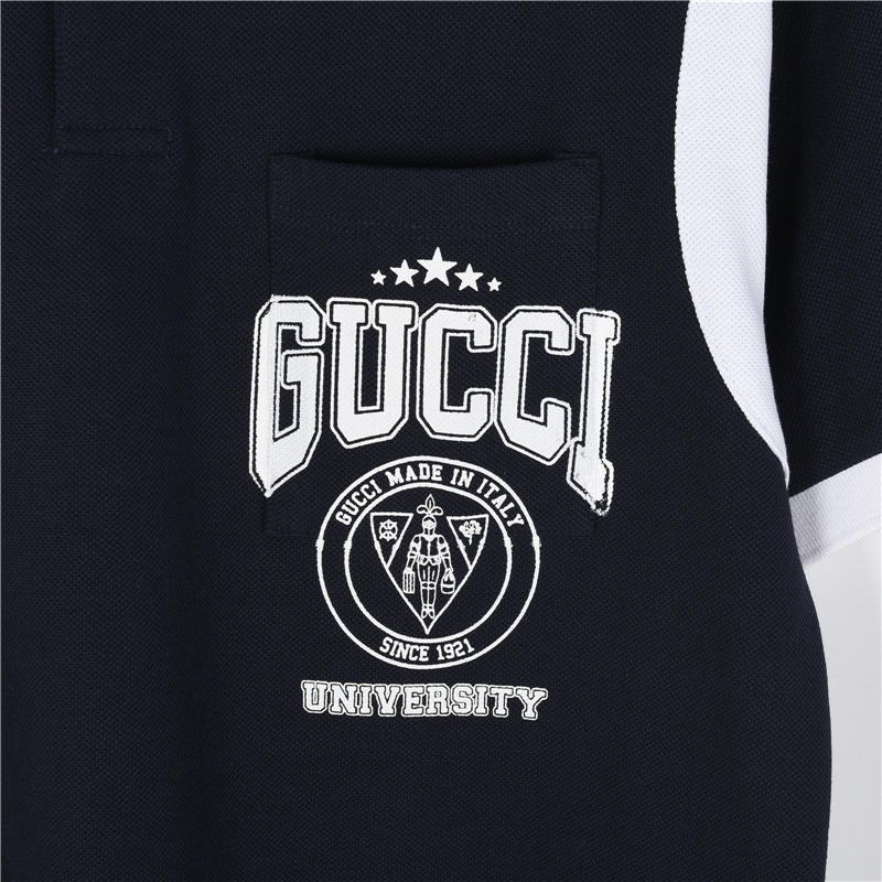 Gucci/古驰 航海系列学院风肩袖拼接短袖polo衫