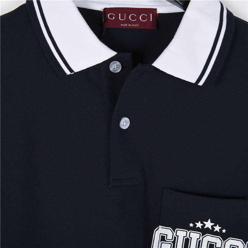Gucci/古驰 航海系列学院风肩袖拼接短袖polo衫