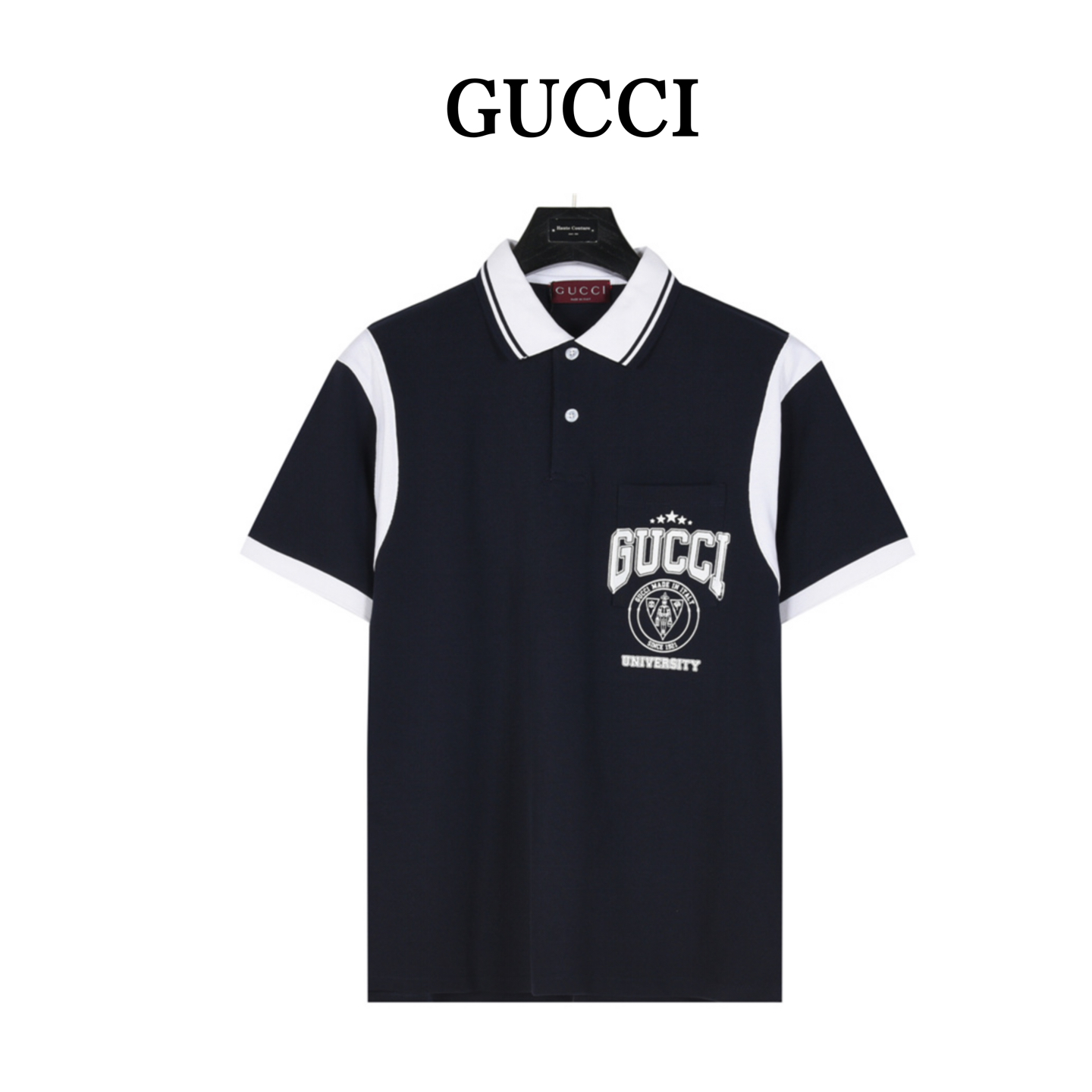 Gucci/古驰 航海系列学院风肩袖拼接短袖polo衫