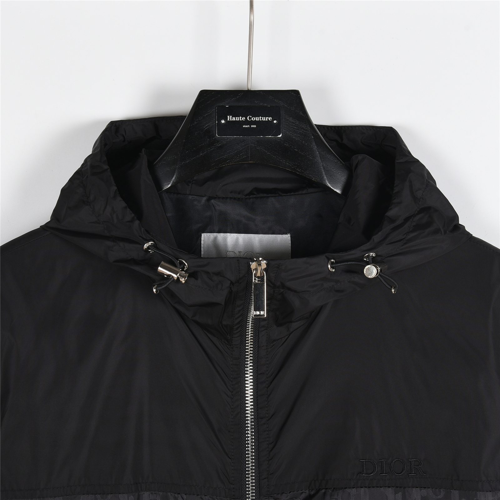 Dior/迪奥 胸前字母logo满印拼接连帽外套黑色灰色
