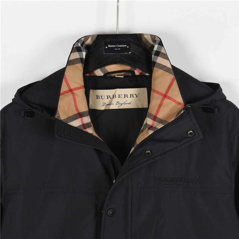 Burberry/巴宝莉内衬格纹连帽外套黑色