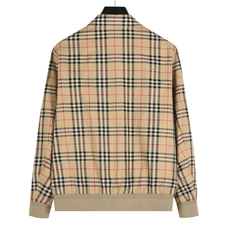 Burberry/巴宝莉格纹拉链翻领外套卡其