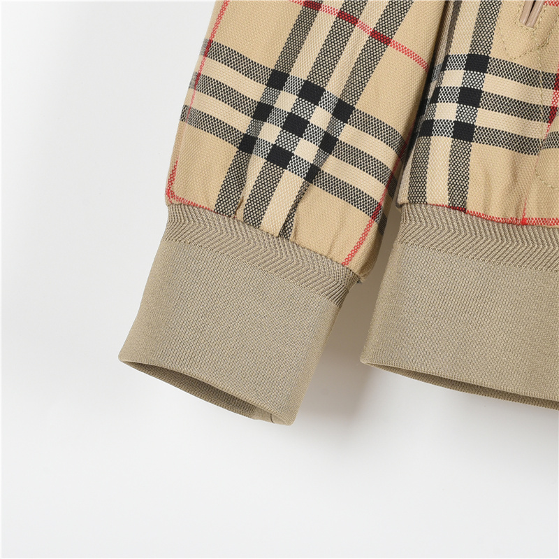 Burberry/巴宝莉格纹拉链翻领外套卡其