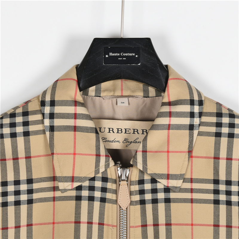 Burberry/巴宝莉格纹拉链翻领外套卡其
