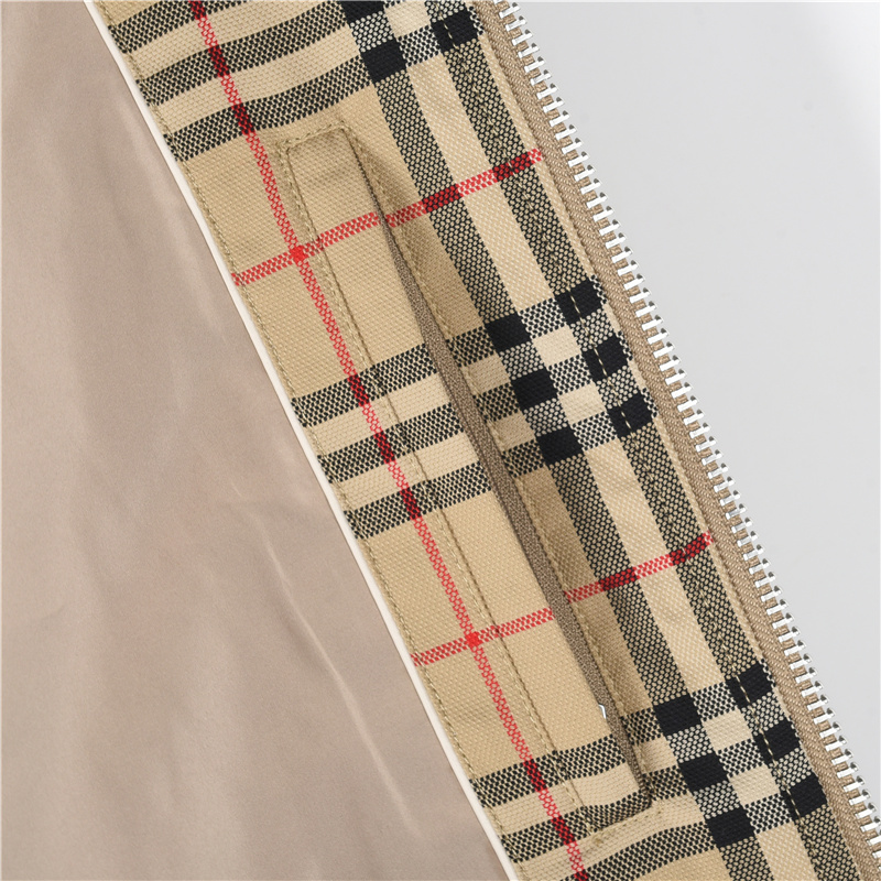 Burberry/巴宝莉格纹拉链翻领外套卡其