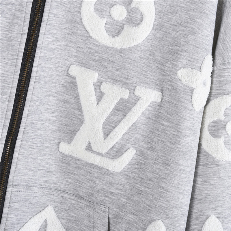 LouisVuitton/路易威登 全身定制字母烧花毛巾绣拉链连帽夹克外套灰色