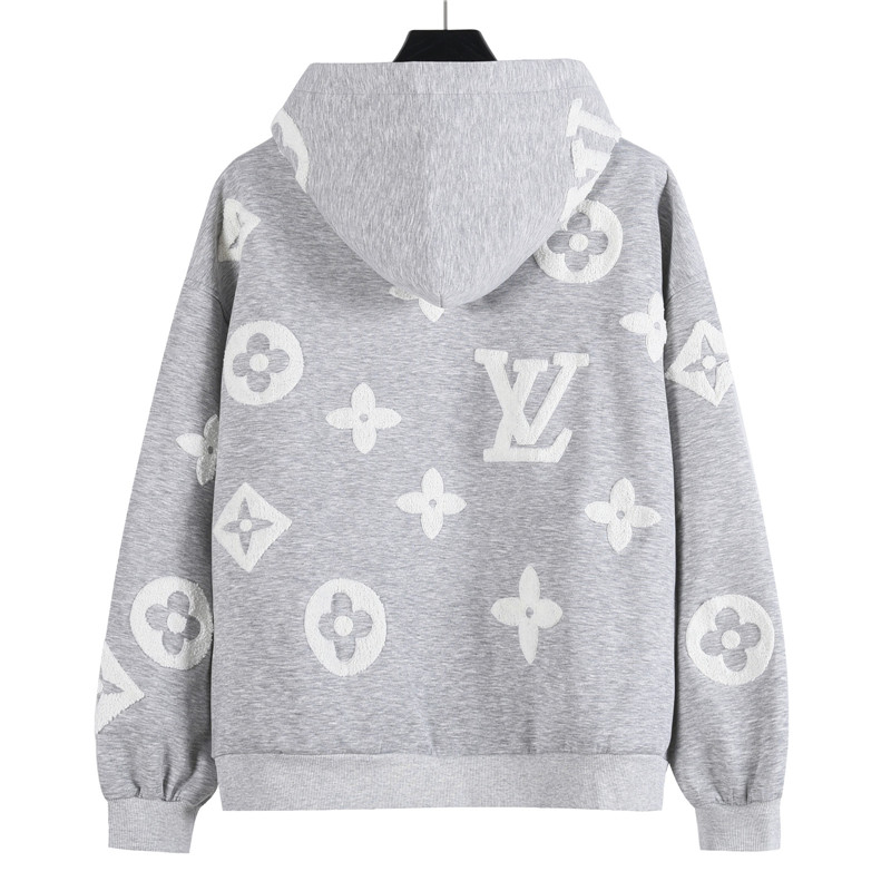LouisVuitton/路易威登 全身定制字母烧花毛巾绣拉链连帽夹克外套灰色