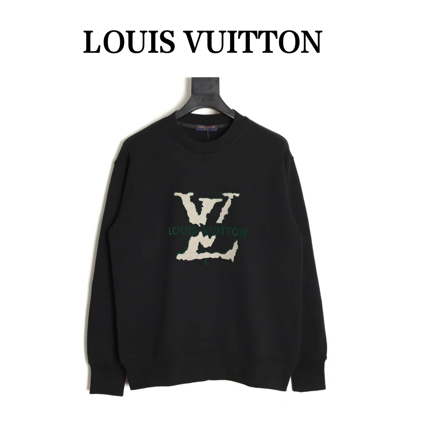 P175 Louis Vuitton LV 25FW Sudadera con cuello redondo y logo flocado, tejido de algodón peinado de alta calidad de 480…