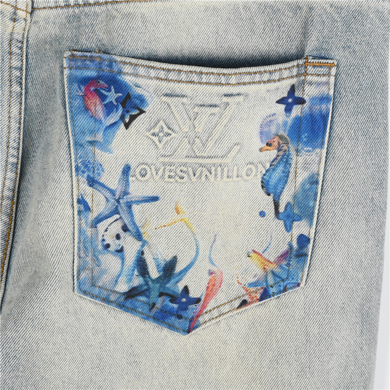 LouisVuitton/路易威登 25SS 后袋LV浮雕海星牛仔长裤