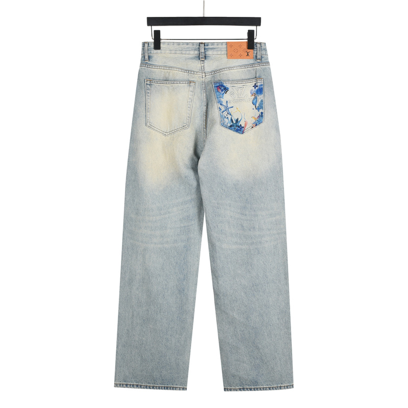 LouisVuitton/路易威登 25SS 后袋LV浮雕海星牛仔长裤