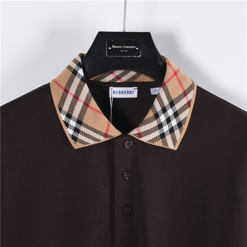 Burberry/巴宝莉 25FW格纹翻领长袖polo衫 咖啡色
