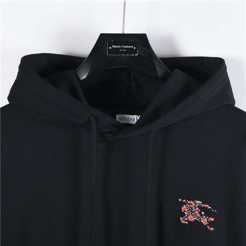 Burberry/巴宝莉 25FW前后十字绣格纹战马连帽卫衣 黑色 白色