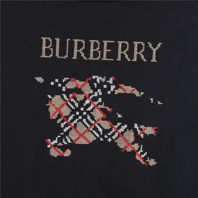 Burberry/巴宝莉 25FW前后十字绣格纹战马连帽卫衣 黑色 白色
