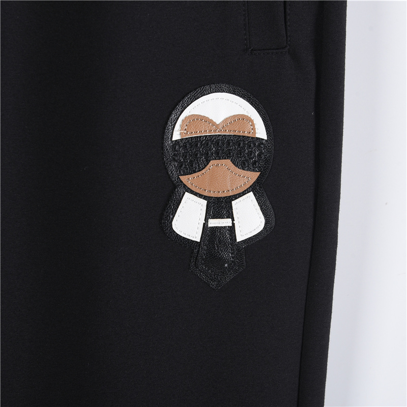 Fendi/芬迪 25FW老佛爷皮标长裤 黑色