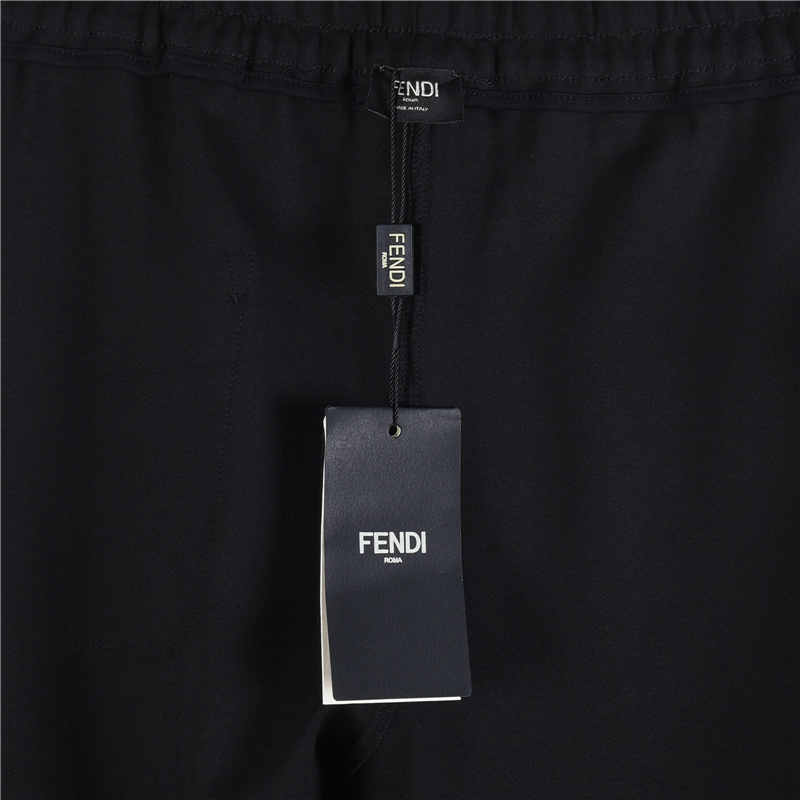 Fendi/芬迪 25FW老佛爷皮标长裤 黑色