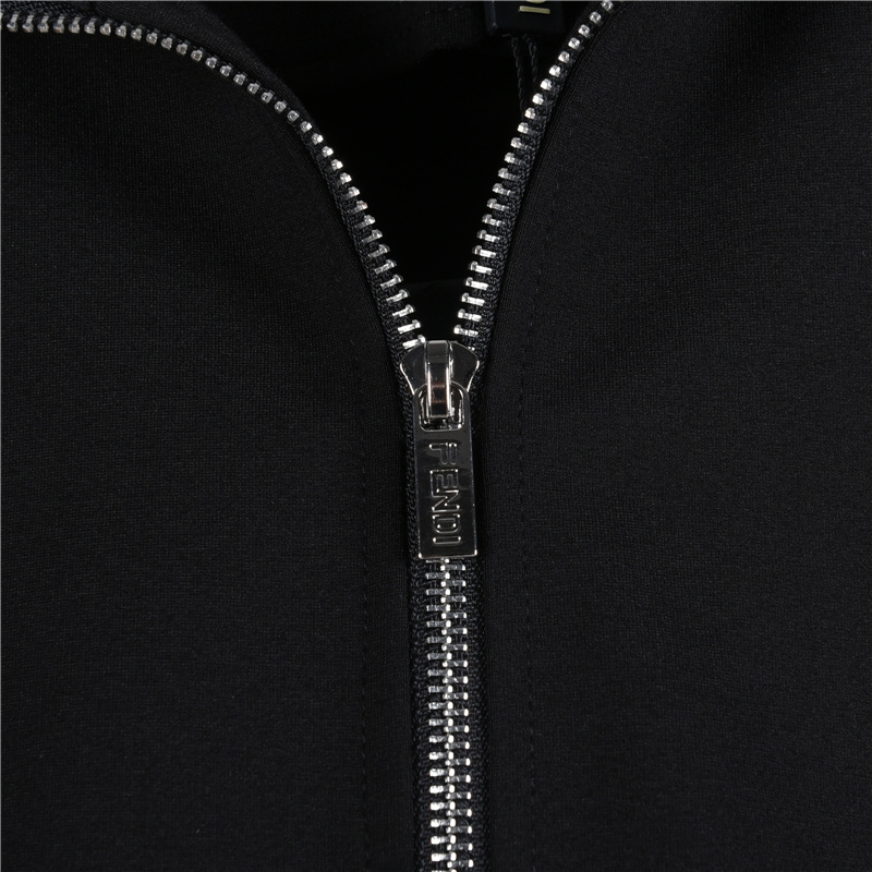Fendi/芬迪 25FW老佛爷皮标拉链外套 黑色