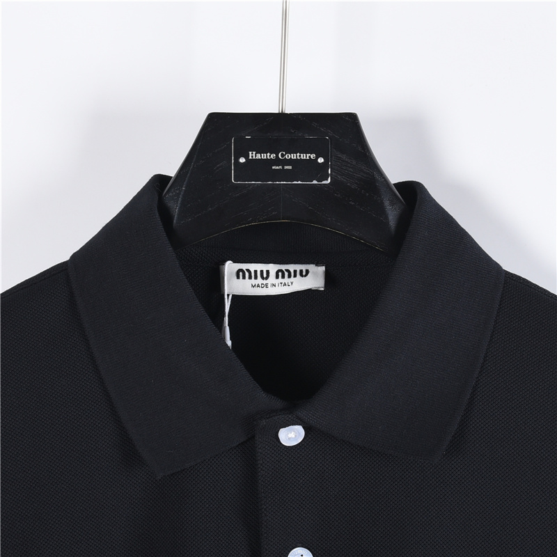 Miumiu/缪缪MM 经典小标刺绣长袖POLO衫 藏青 黑