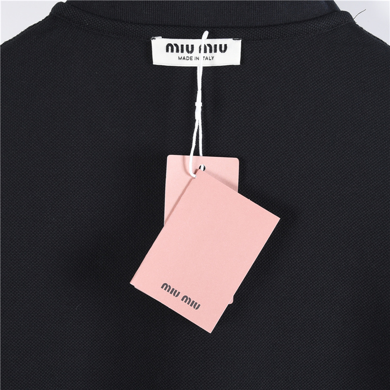 Miumiu/缪缪MM 经典小标刺绣长袖POLO衫 藏青 黑