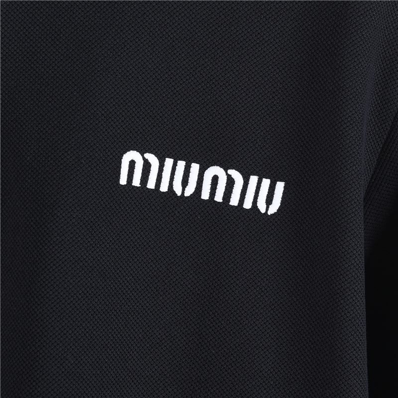 Miumiu/缪缪MM 经典小标刺绣长袖POLO衫 藏青 黑