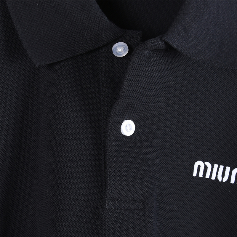 Miumiu/缪缪MM 经典小标刺绣长袖POLO衫 藏青 黑