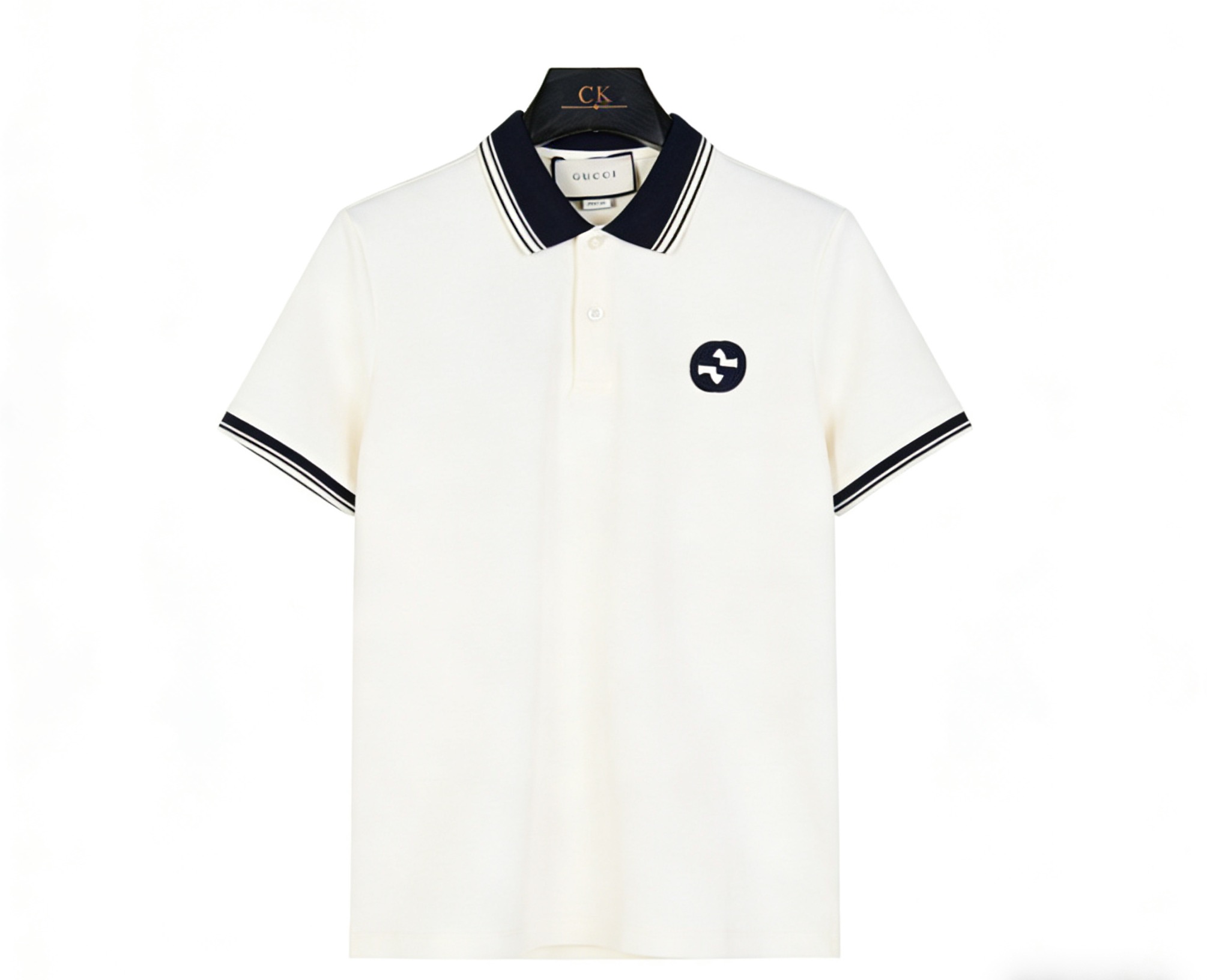 Gucci/古驰 胸口镶嵌双G刺绣polo短袖 杏色 宝蓝