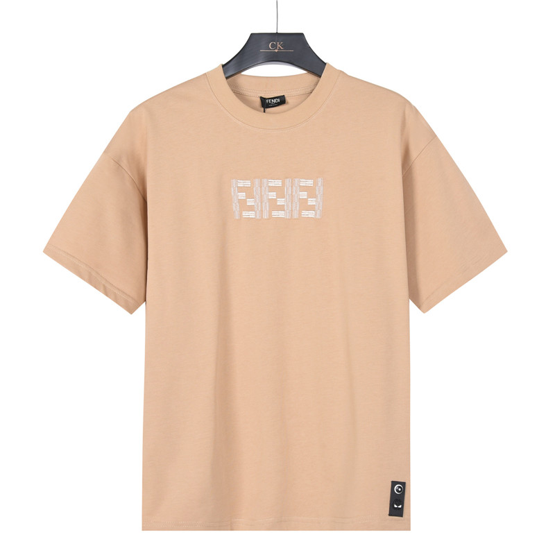 Fendi/芬迪 竹节纹刺绣双F logo短袖 黑色 白色 卡其 灰-Chinese UA Cheap High Quatity Brand Clothes Bags handbags Sneakers wholesale wholesaler seller from China Factory suppliers Fashion Clothing Shoes best Quality Beautiful Price Fendi/芬迪 竹节纹刺绣双F logo短袖 黑色 白色 卡其 灰