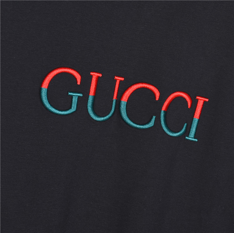 Gucci/古驰 红绿拼接刺绣字母短袖T恤 米杏 黑色
