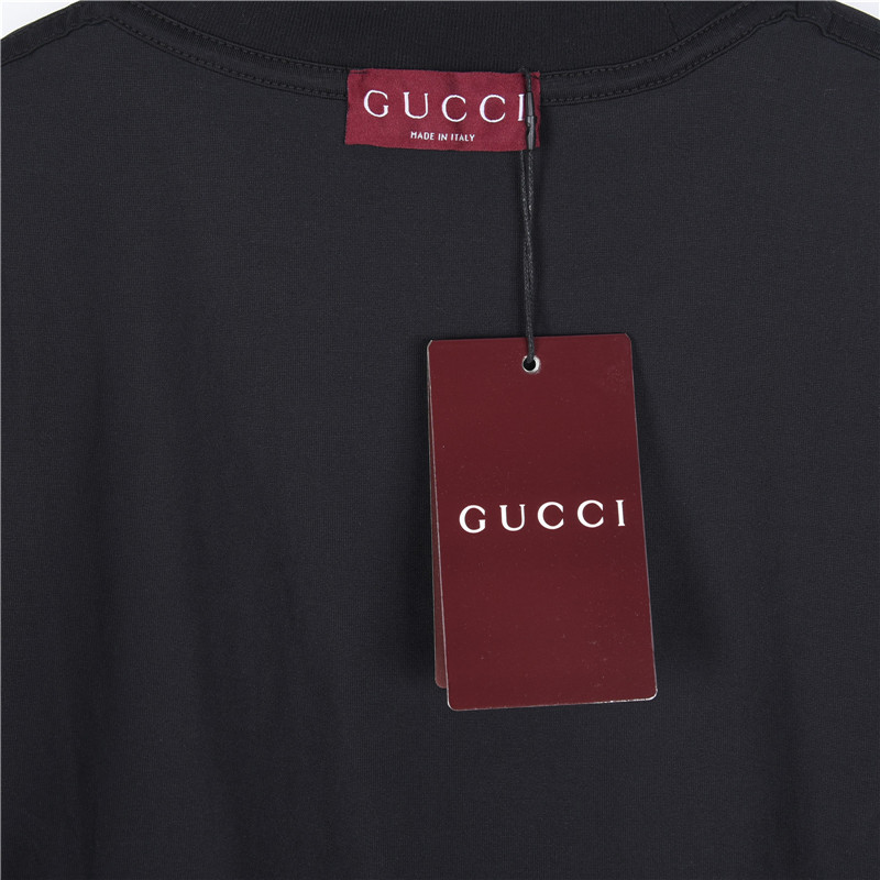 Gucci/古驰 红绿拼接刺绣字母短袖T恤 米杏 黑色