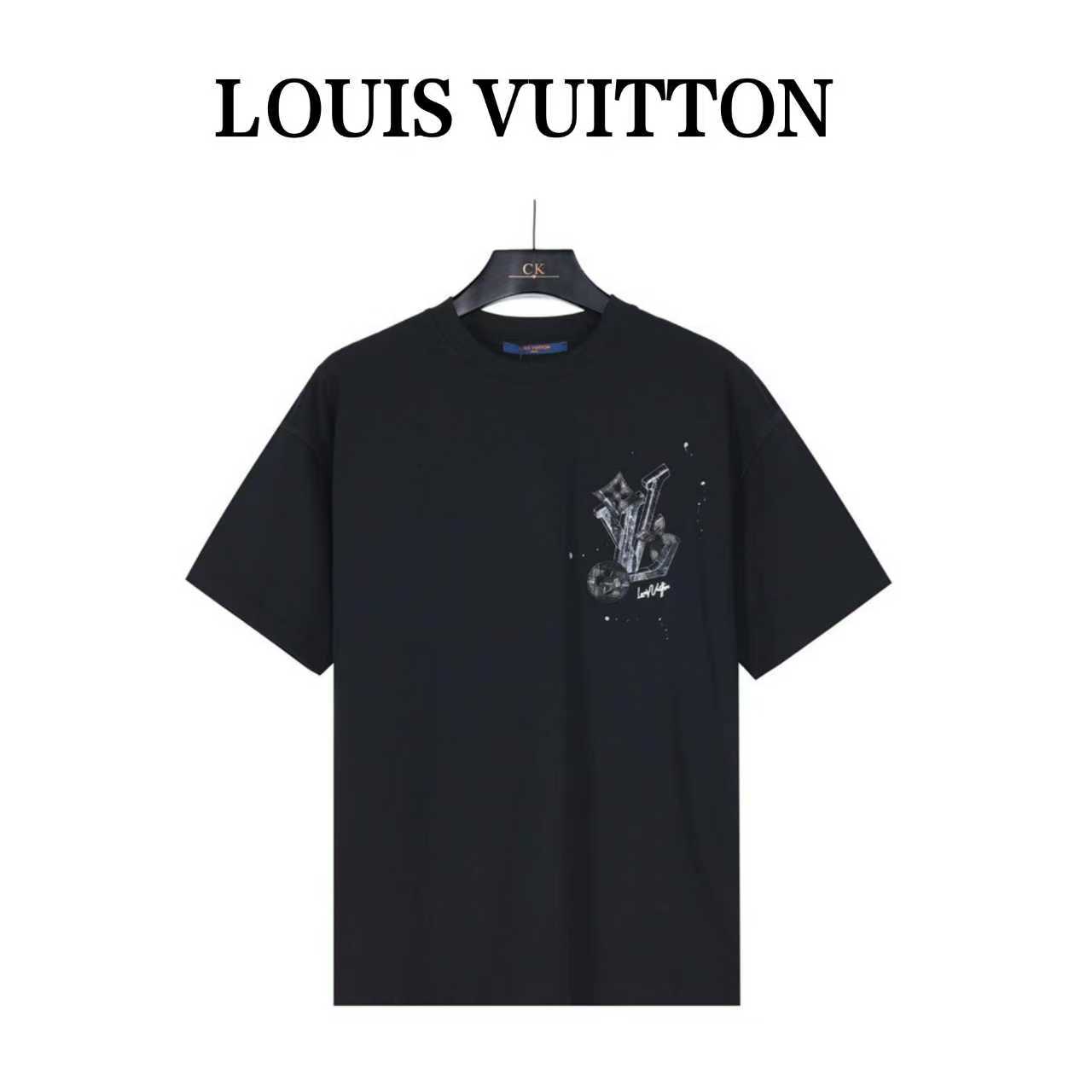 LouisVuitton/路易威登 26SS素描四叶草logo印花短袖T恤 黑色 白色 LouisVuitton/路易威登 26SS素描四叶草logo印花短袖T恤 黑色 白色